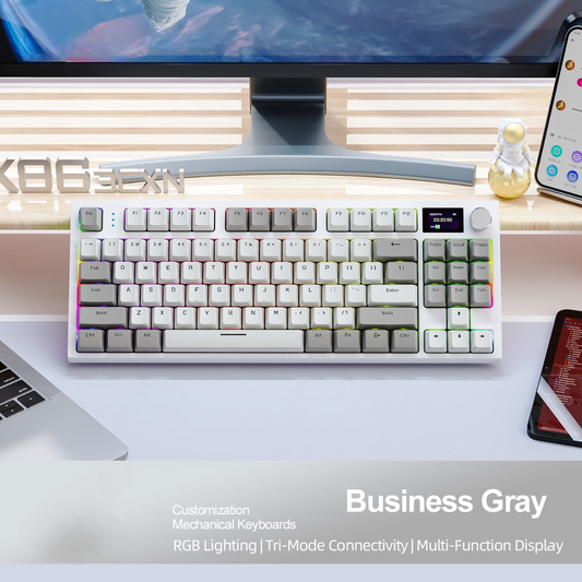 Mechanical Wireless Keyboard Hot-Swappable With Display Screen and Volume Rotary Button for Games, Office, Work