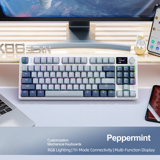 Mechanical Wireless Keyboard Hot-Swappable With Display Screen and Volume Rotary Button for Games, Office, Work